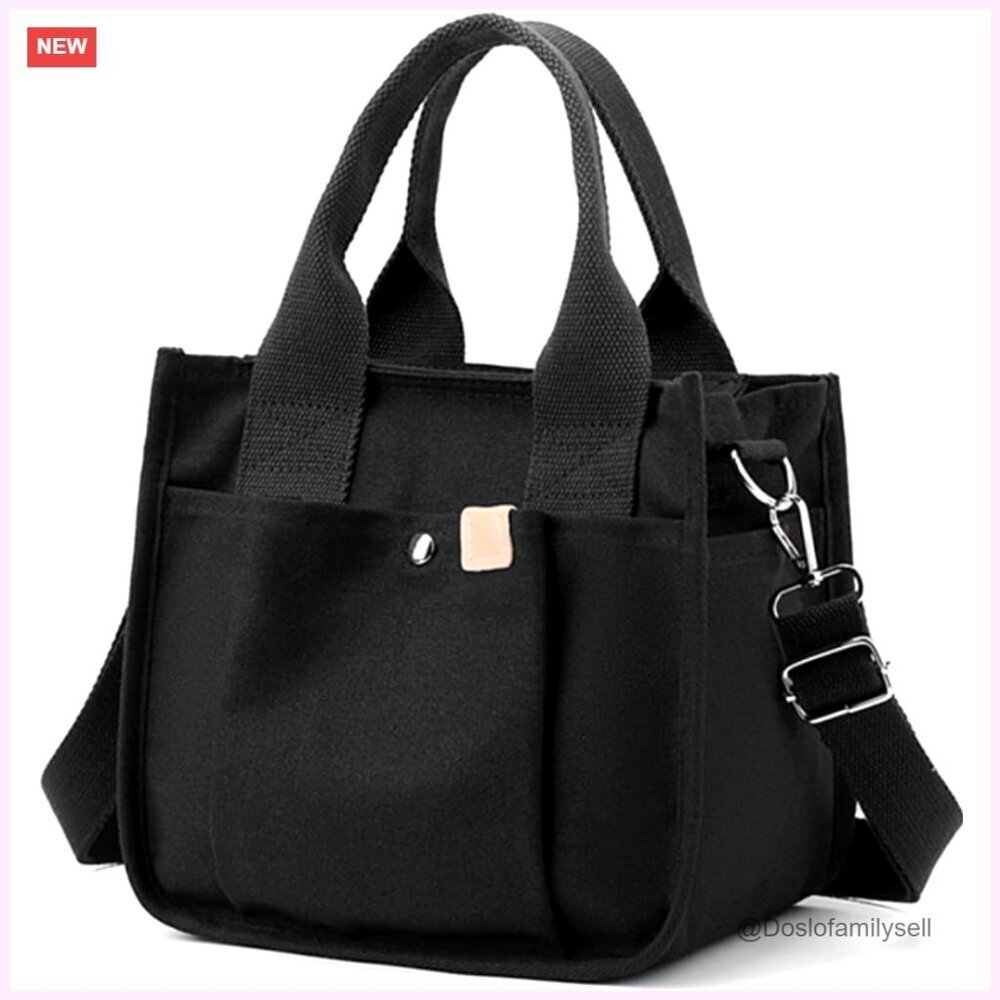Canvas Tote Bag with Zipper, Multi-Pocket Crossbody Purse Top Handle Satchel